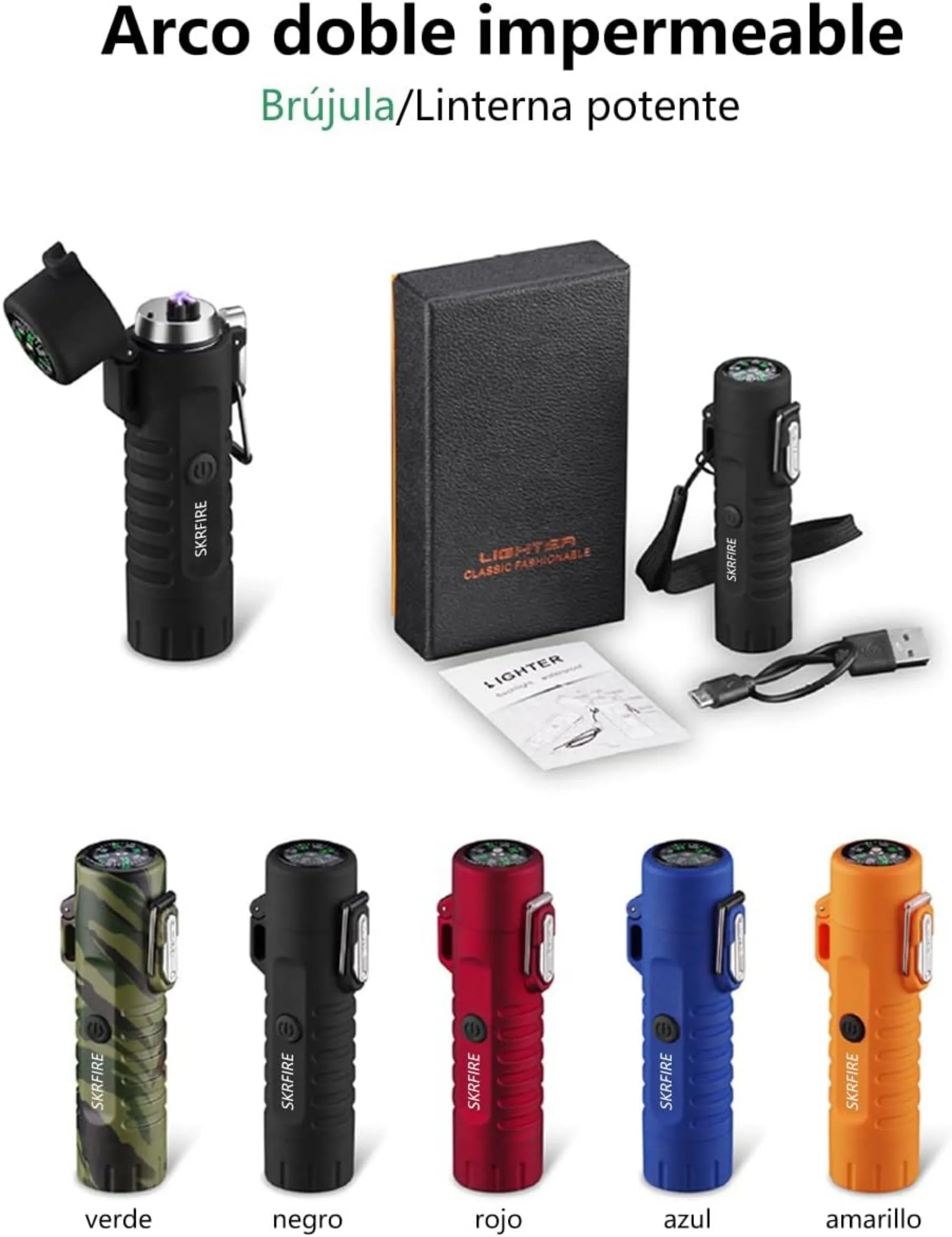 Rechargeable Arc Lighter with Flashlight & Compass 10