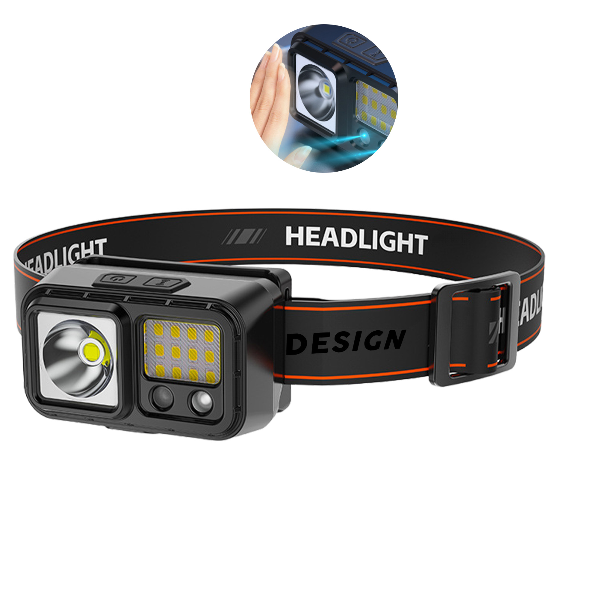 MOQ 50 USB Rechargeable Dual Light LED Headlamp for Outdoor Use 2