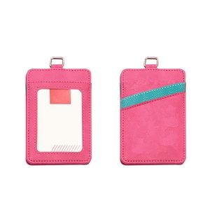 Retractable Lanyard 3 Pockets Dual Side PU Leather Card Holder 14