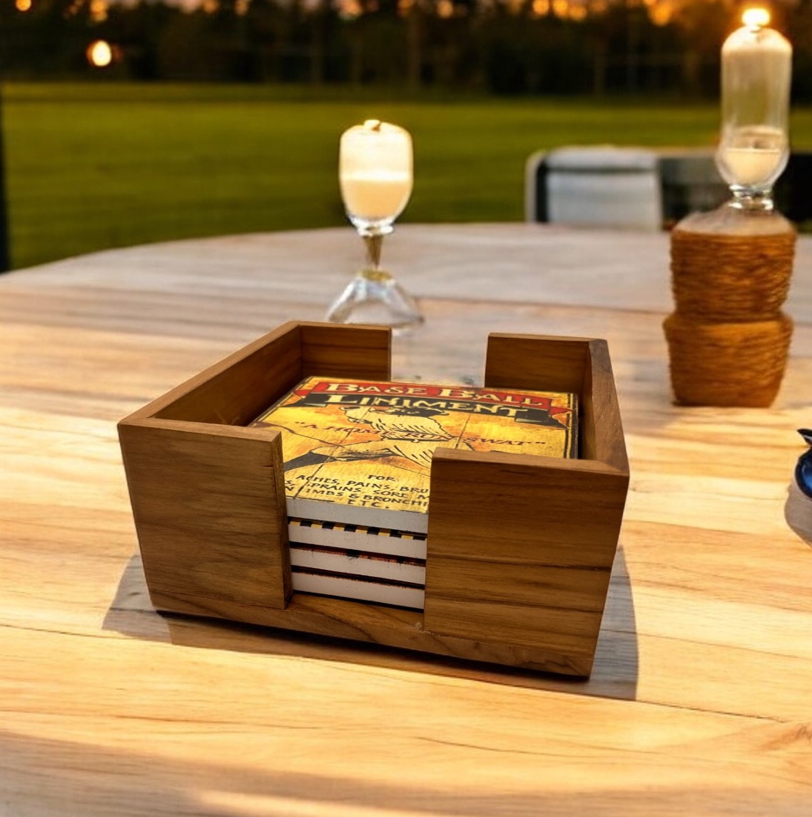 Maple Finish Wooden 4 Coaster Holder Sets 5
