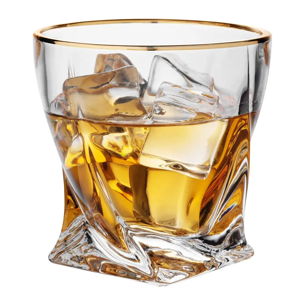 10.5oz. Gold Rimmed Twisted Whiskey Glass 1