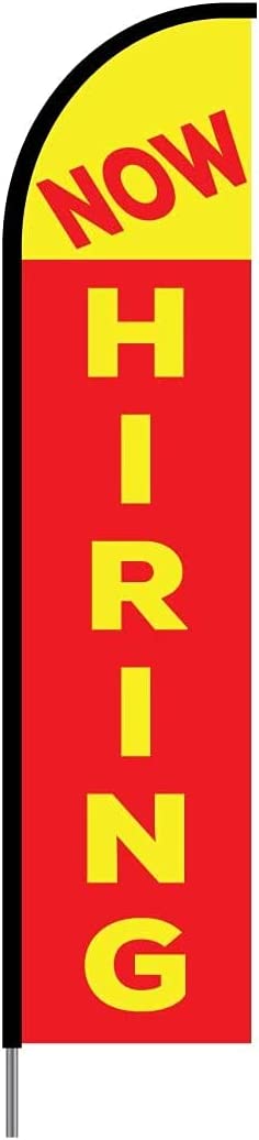Now Hiring Sign Banner Swooper Feather Flag Pole Kit Outdoor Advertising Display, 15ft - YELLOW& RED 2