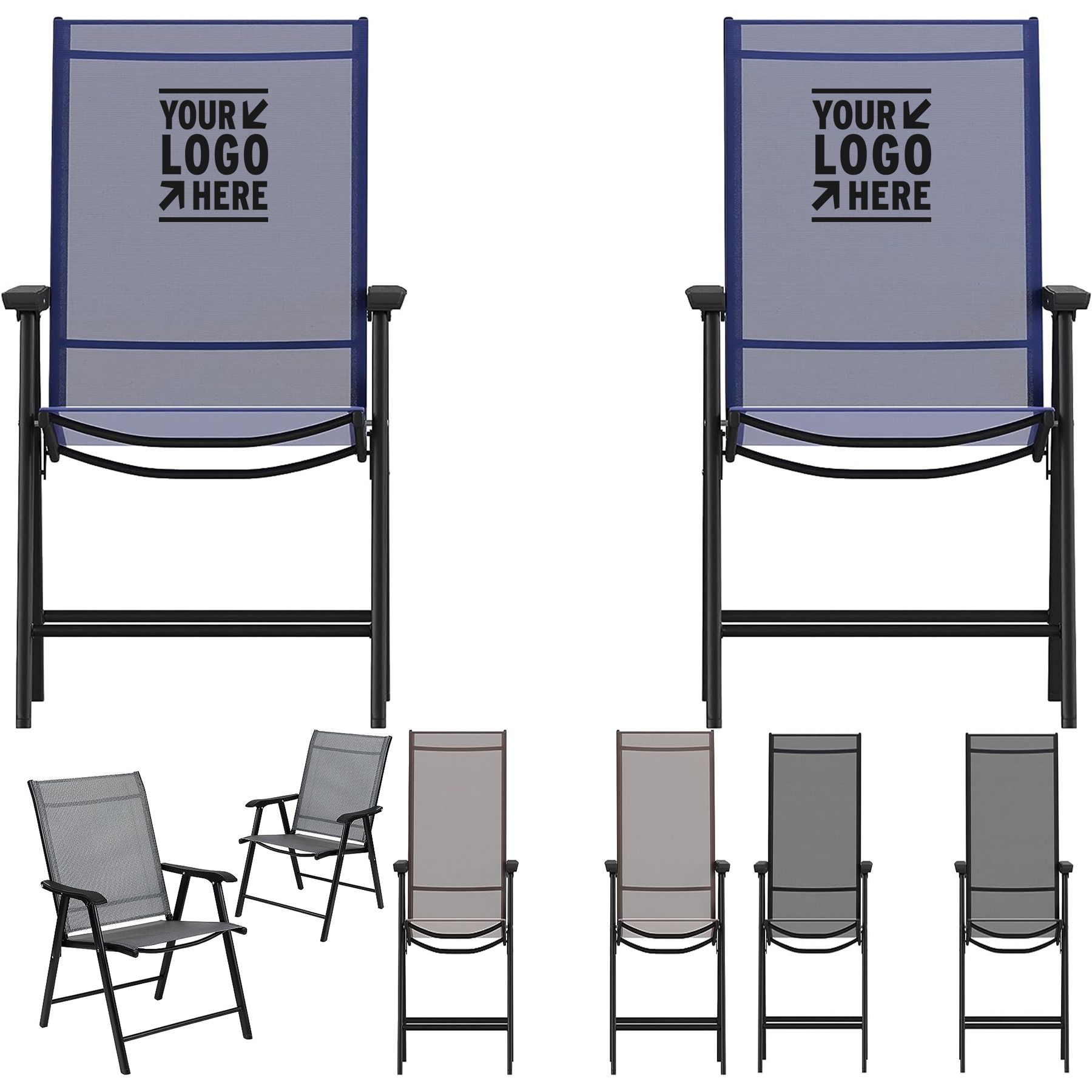 Black Frame Paladin Navy Outdoor Folding Patio Sling Chair
 2