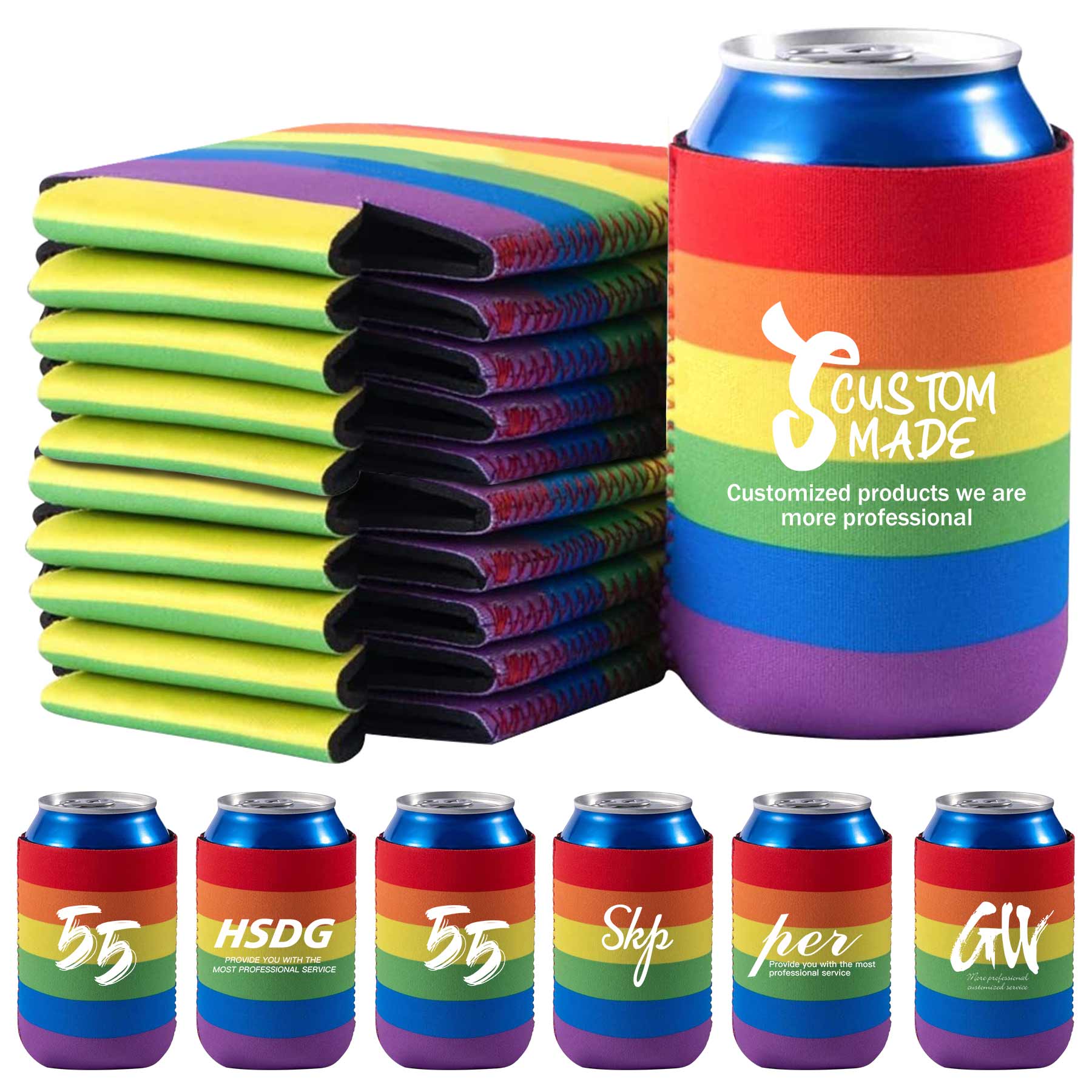 12 oz Rainbow Neoprene Beverage Can Cooler 2