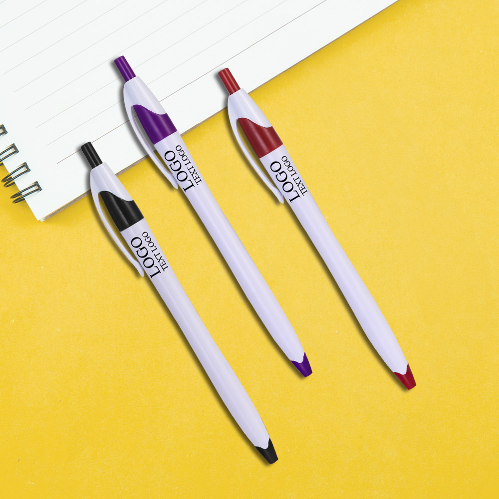 White Retractable Pen with Colored Trim