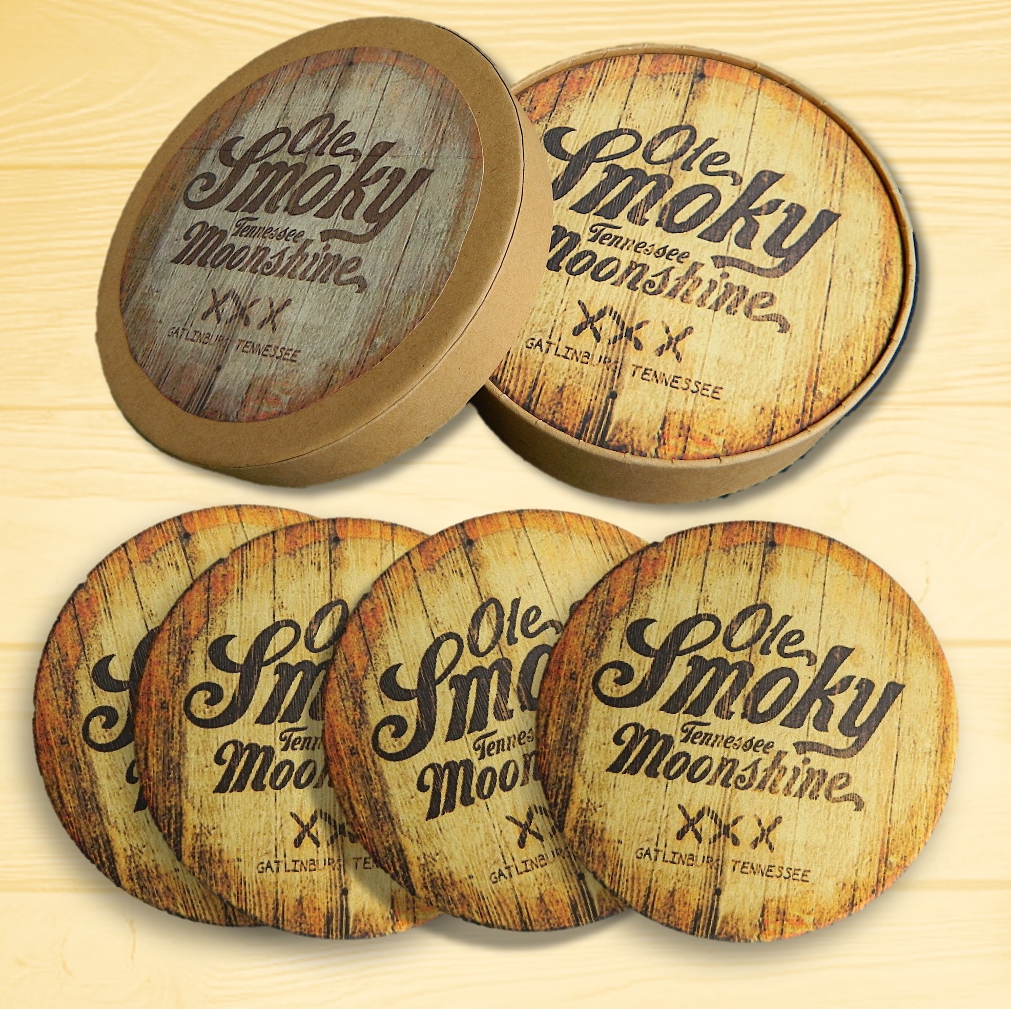 4 Round Absorbent Stone Coaster Gift Box Set with Printed Label 3
