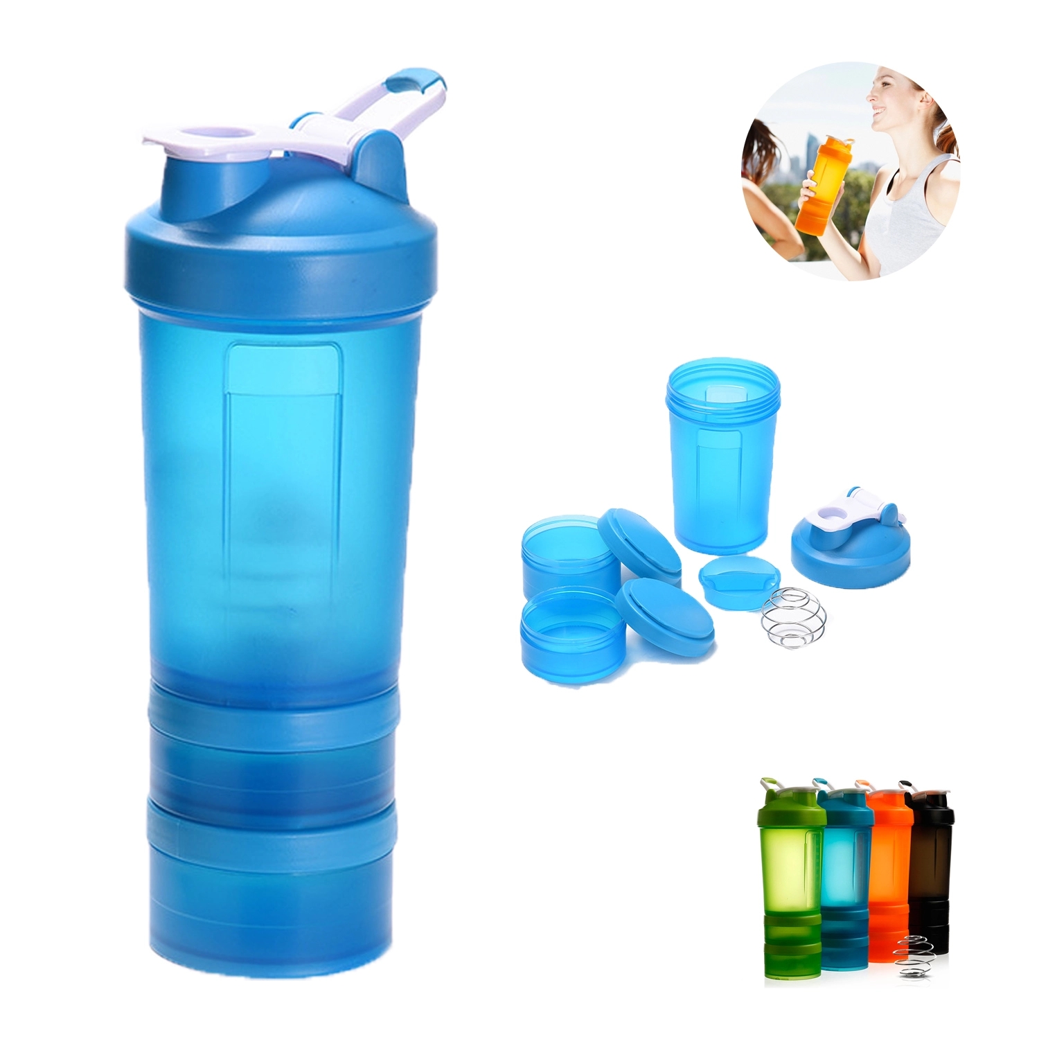 16Oz Shaker Bottle With Pill Organizer And Storage 2