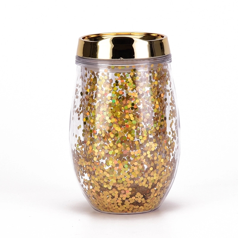 Custom Transparent AS Plastic Sequin Stemless Wine Glasses 2