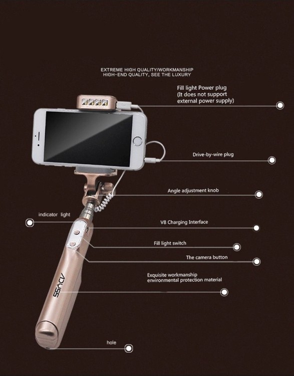 LED fill light selfie stick 2