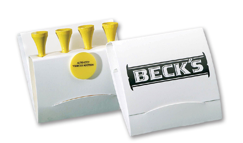 Golf Tee Matchbook w/Four 2 3/4" Tees & 1 Ball Marker