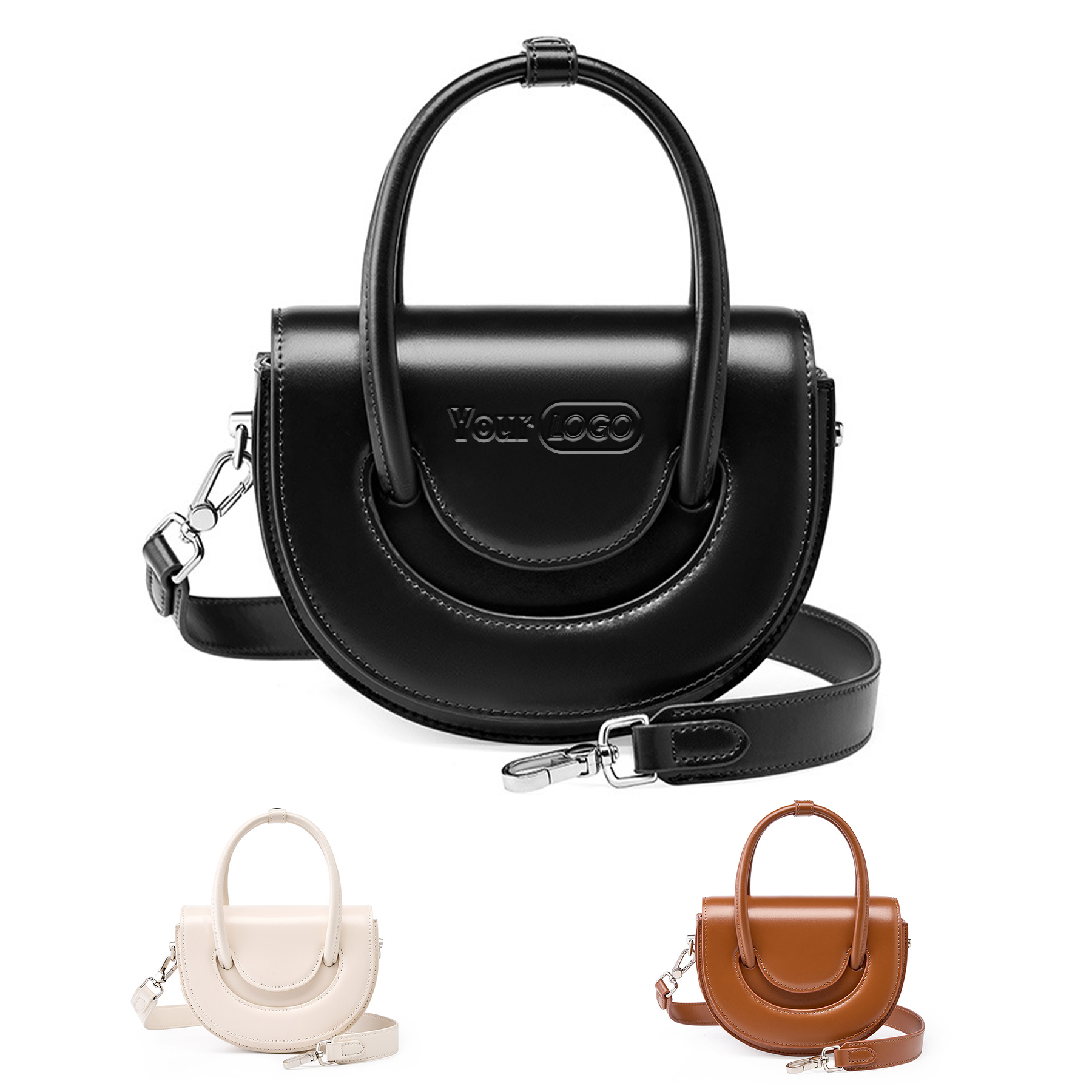 Genuine Leather Solid shoulder cross-body tote bag 2