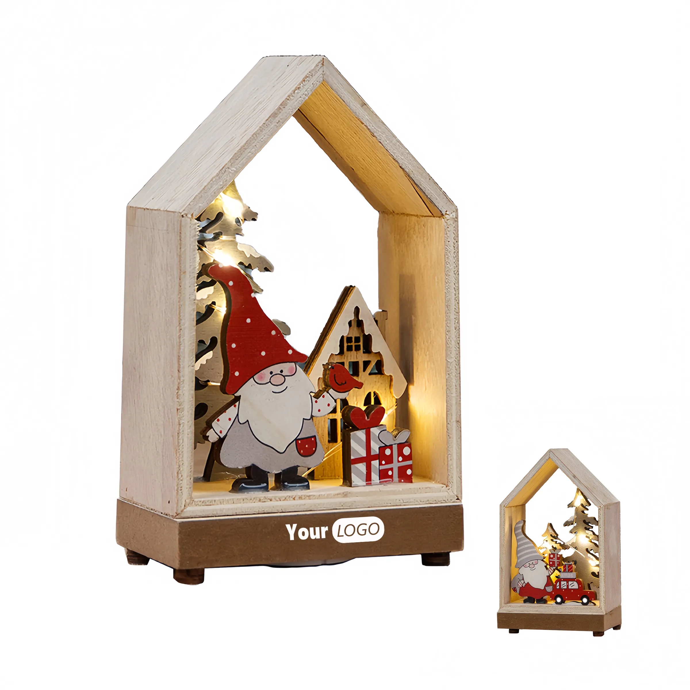 Wood Christmas Decorations Light Up Wooden Houses 3