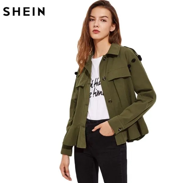 Green Jacquard Embroidered Pom Frill Jacket 4