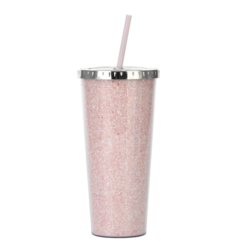 Custom Transparent  AS Plastic Sequin Straw Tumbler 16