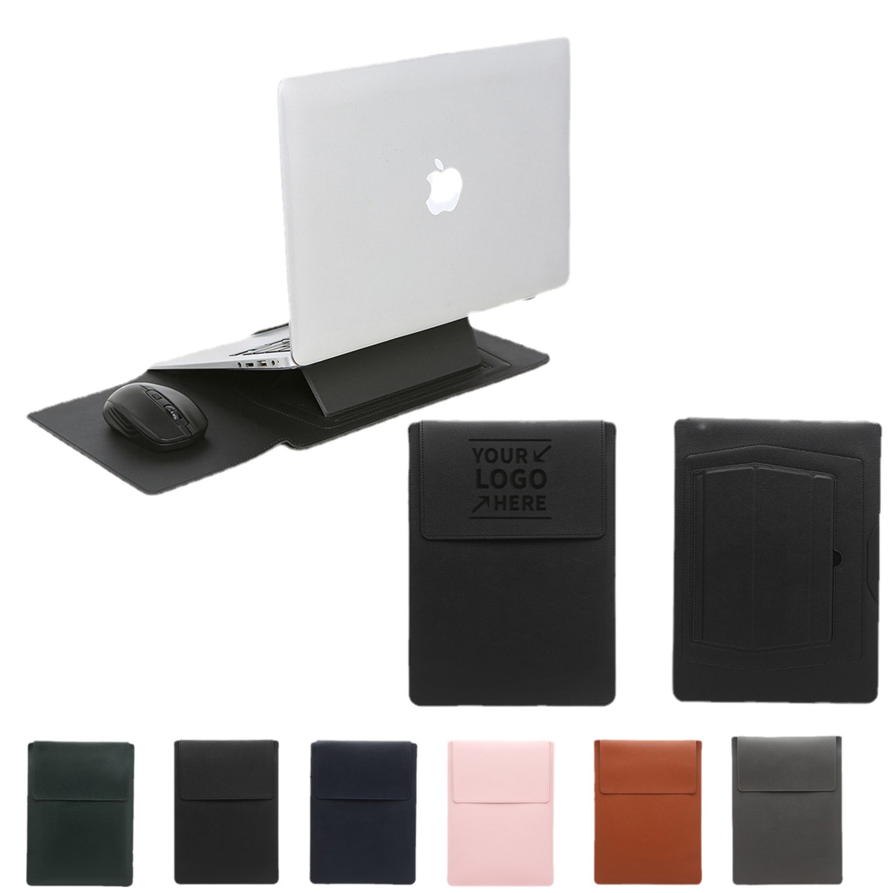 13" PU Leather Laptop Stand Protective Sleeve W/ Mouse Pad 4