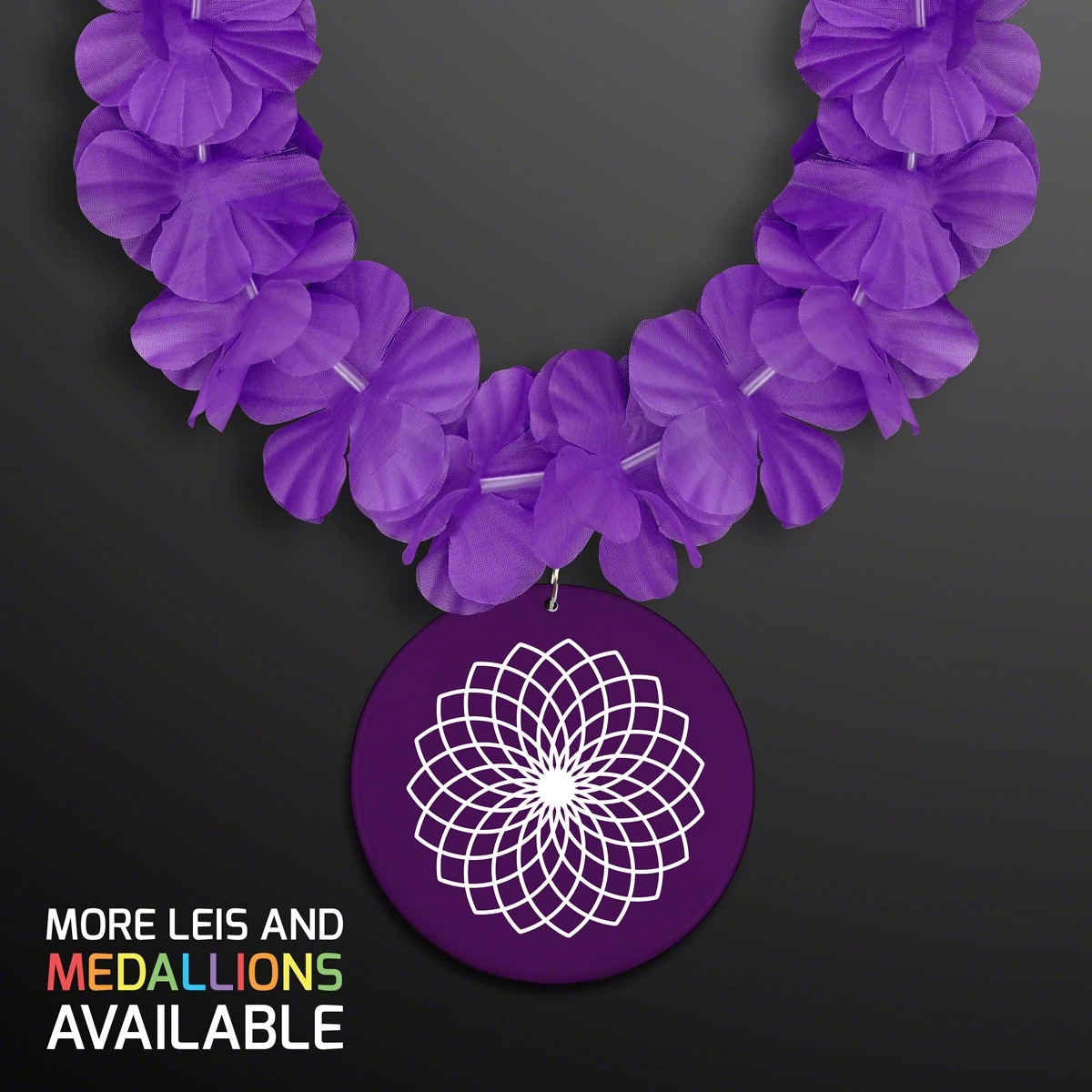 Purple Flower Lei Necklace with Medallion (Non-Light Up) 2