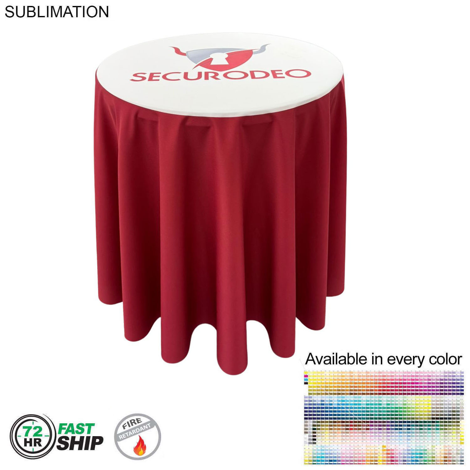 72Hr Fast Ship - Sublimated Bar-Height Round Drape Table Throw 4