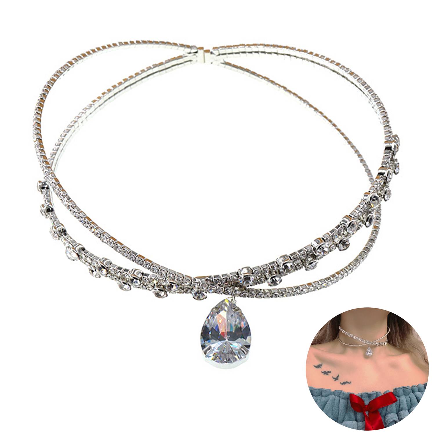 Alloy Flash diamond zircon drop collar 2
