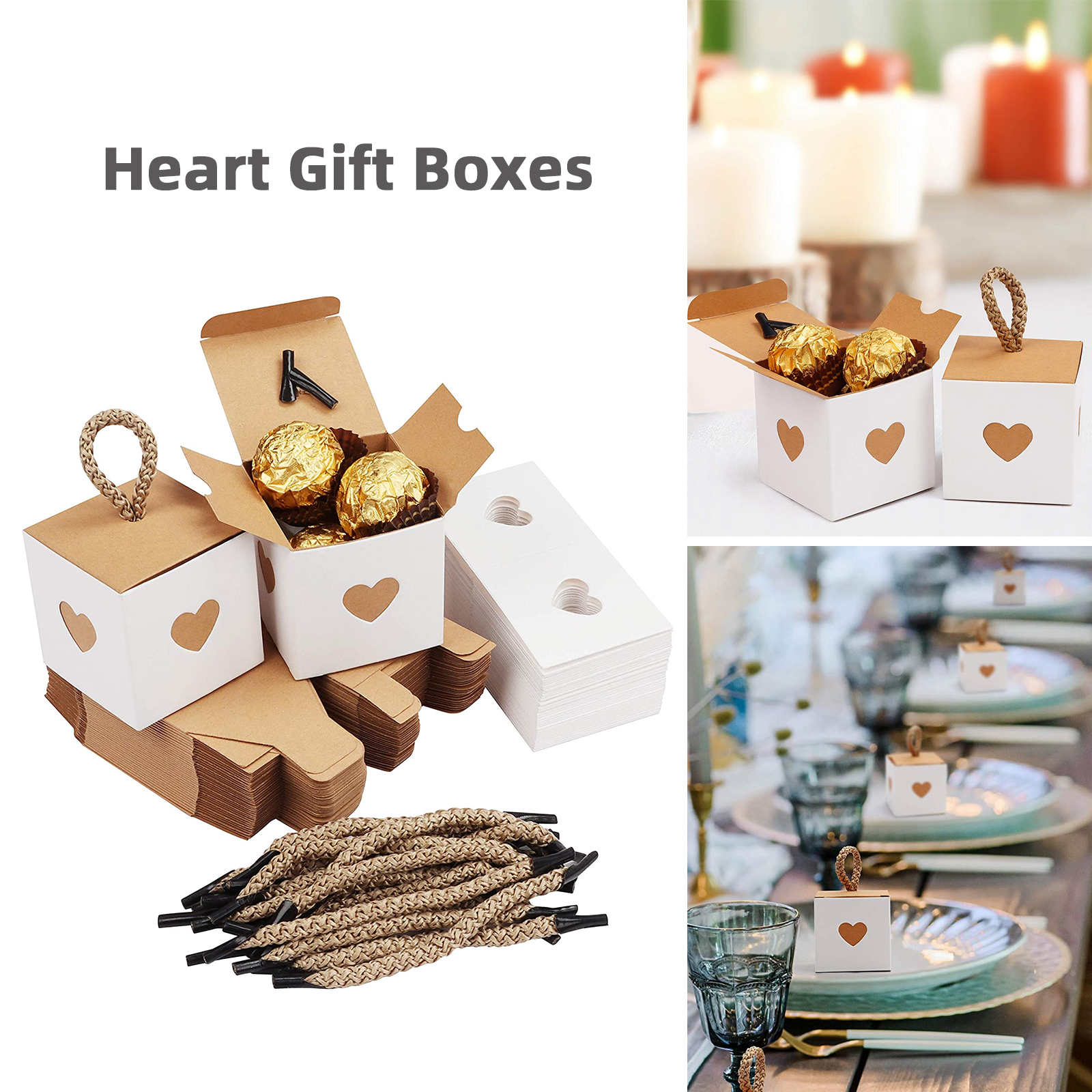 2 x 2 x 2 inch Mini White Brown Heart Gift Box 2
