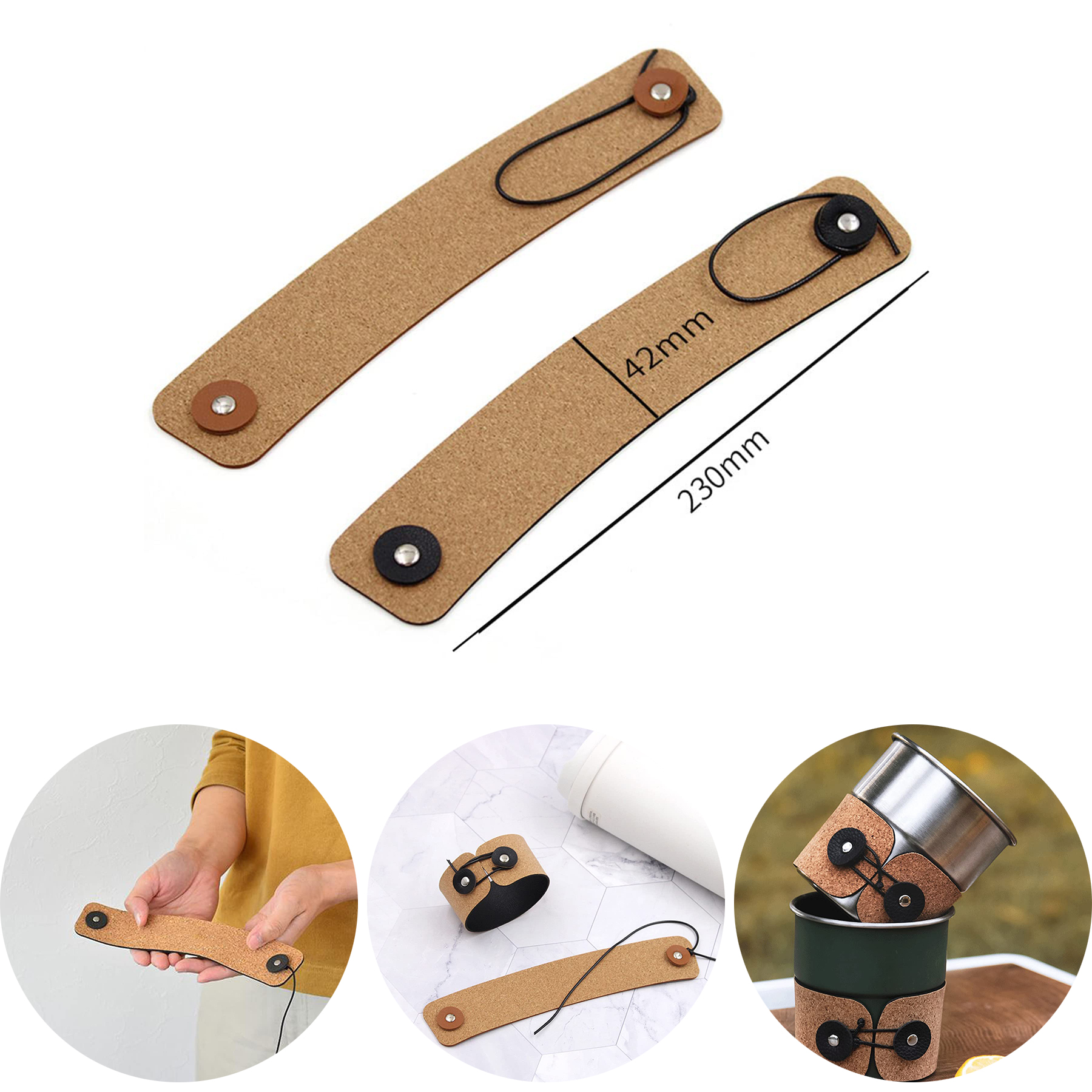 Adjustable Cork PU-Leather Coffee Cup Sleeves Cover 2