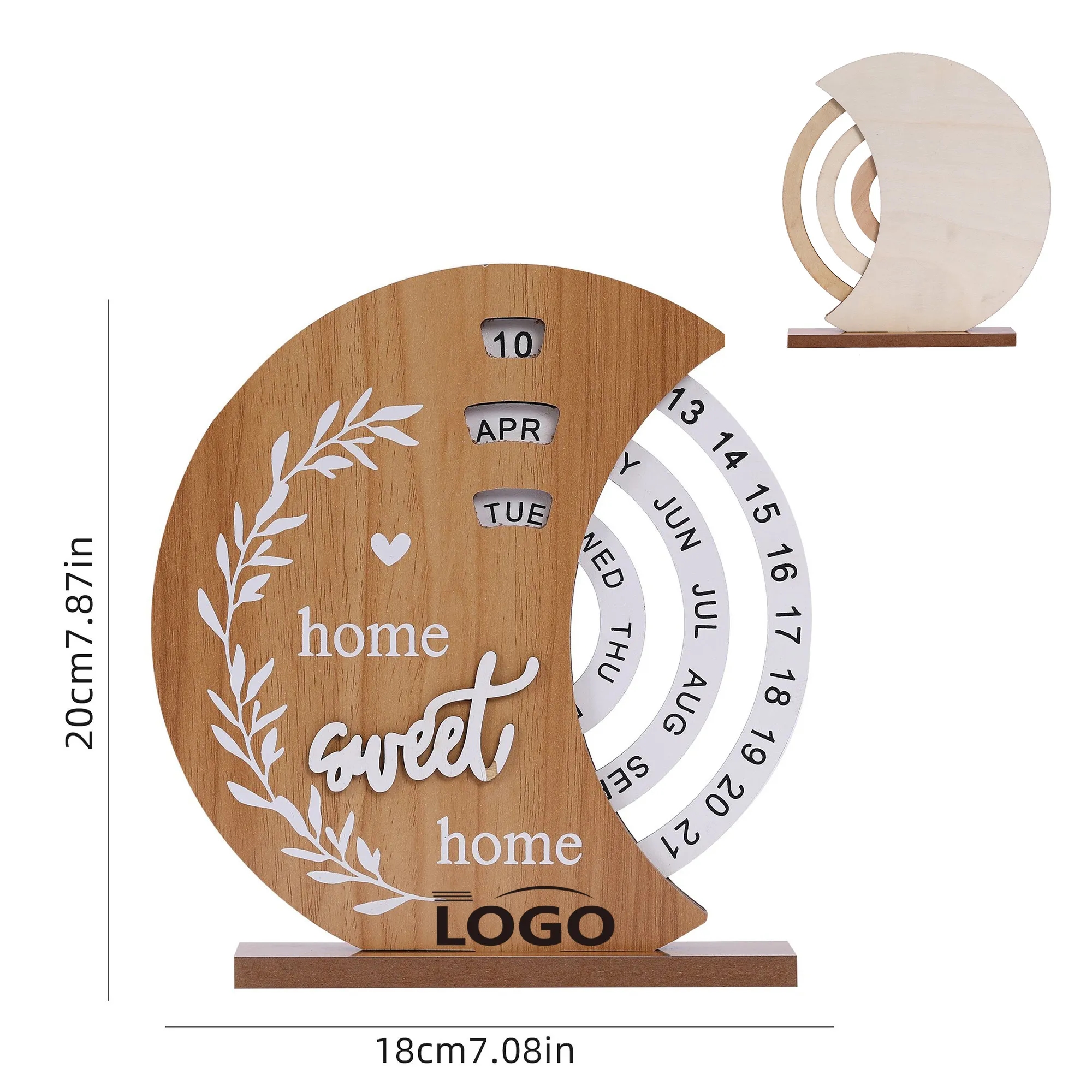 Wood Moon Perpetual Calendar Rotating Date Desk Decor