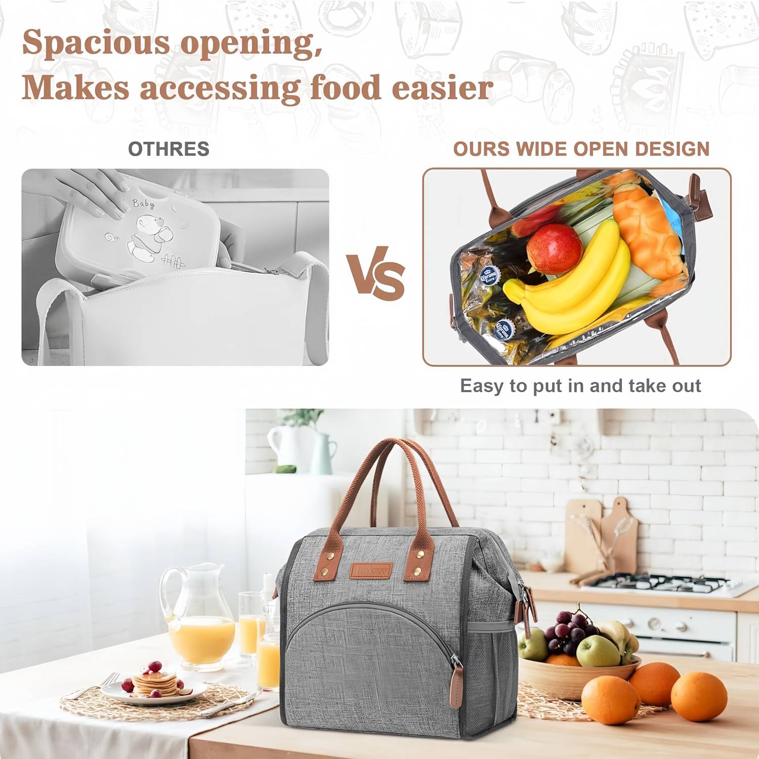 10L Wide Open Nylon Insulated Lunch Cooler Tote Bag w/Handle 2