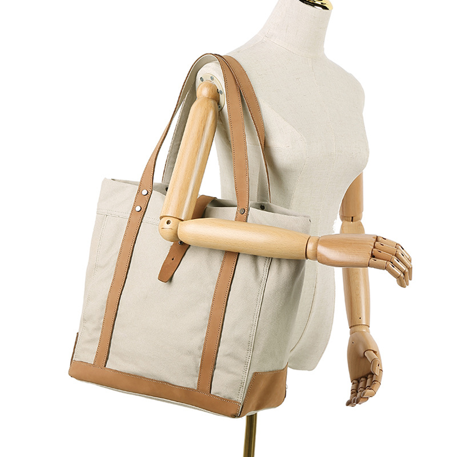 Leather Handle Handbag Waterproof Canvas Bag 2