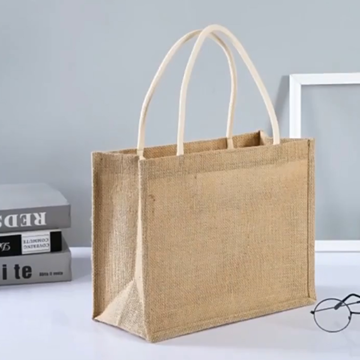 8L Eco-Friendly Jute Hessian Reusable Shopping Tote Bag 1