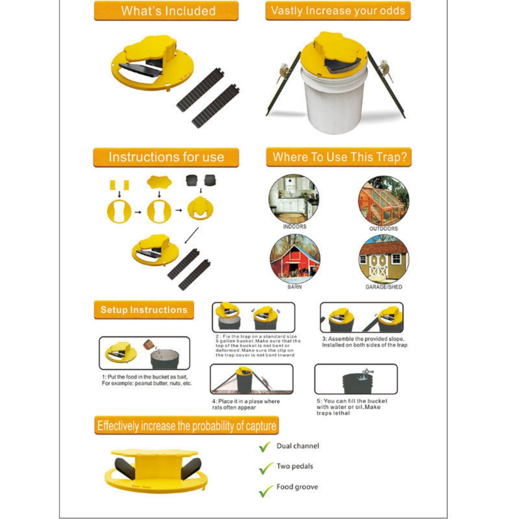 Mouse Trap Bucket lid Flip Slide Reusable Indoor 5