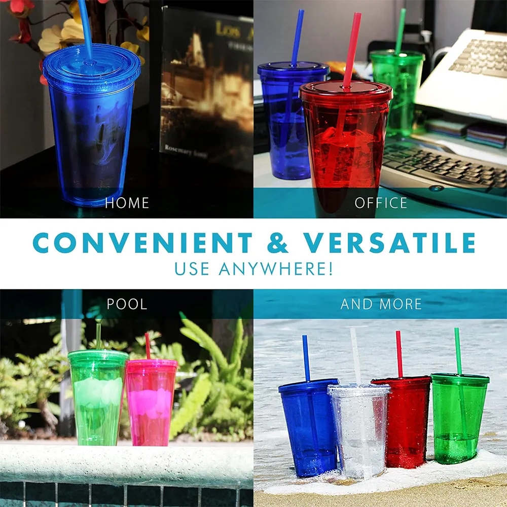 16oz. Double Wall Plastic Tumblers with Straw and Lid 5
