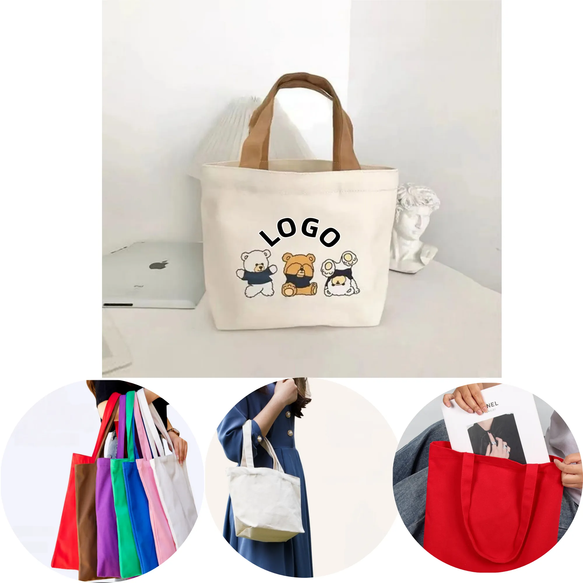 Eco-friendly canvas tote bag with bottom and no sides