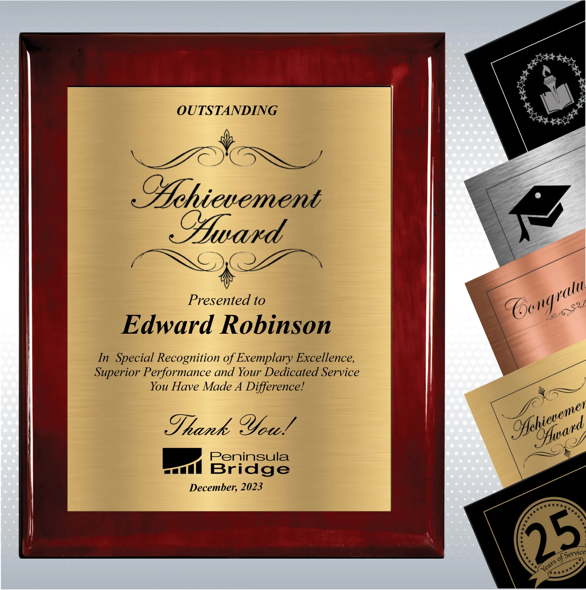 Rosewood Piano Wood Excellence Employee Recognition Plaque 19