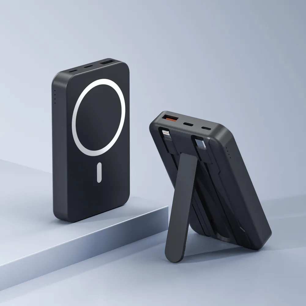 10000mAh Magnetic Power Bank with Stand & Built-in Cables 4