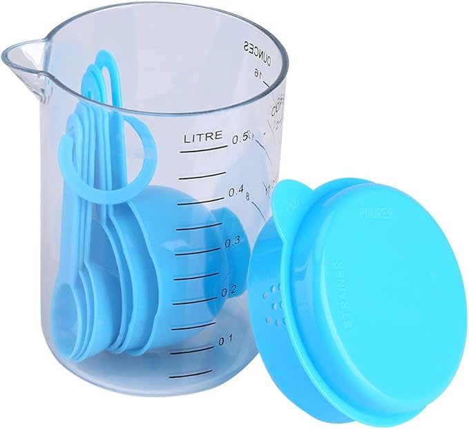 17oz Clear Measuring Cup With Lid 6 Blue Spoons 2