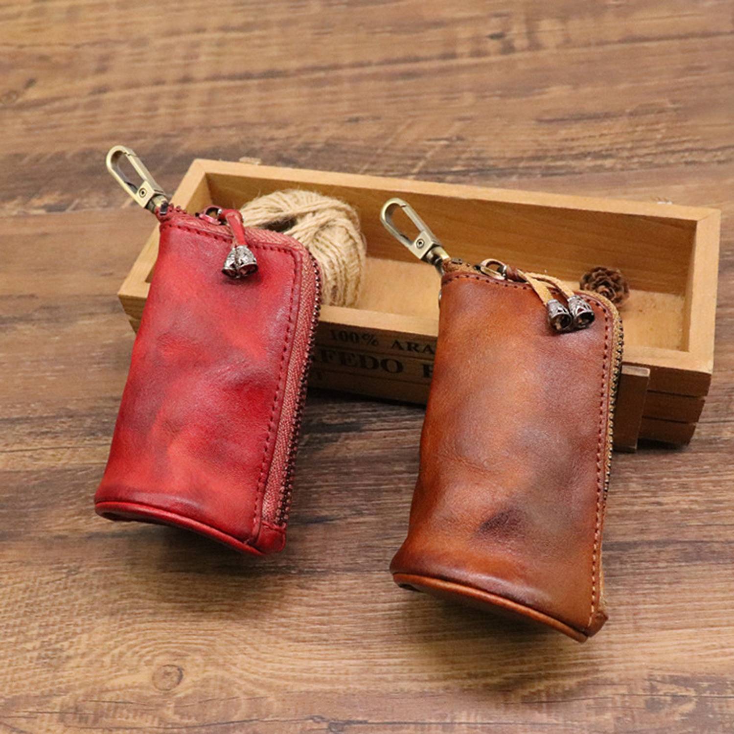 First Layer Cowhide Plant Tanned Leather Vintage Key Bag 3