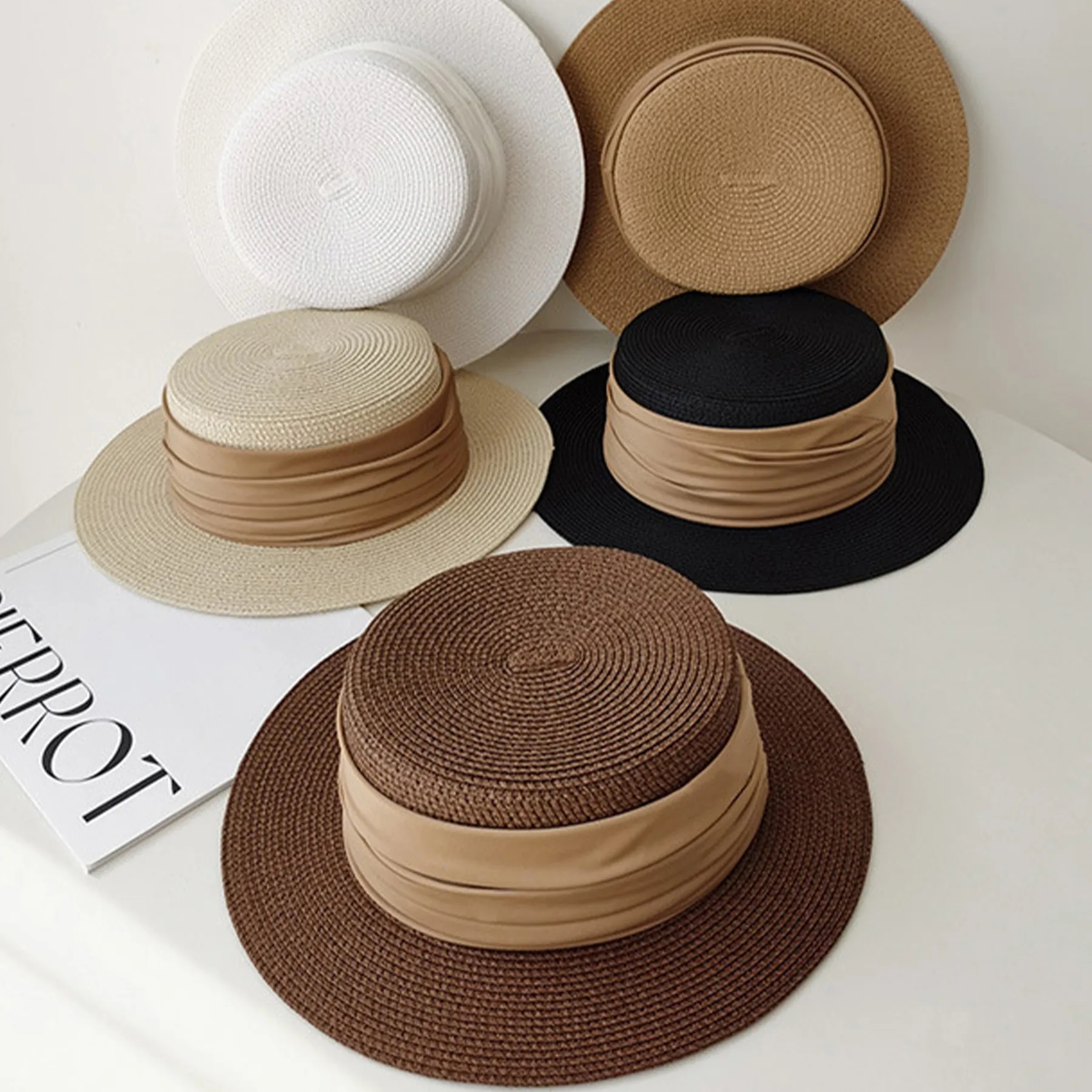 Jute Summer Sun Protection Flat Brim Hat 8