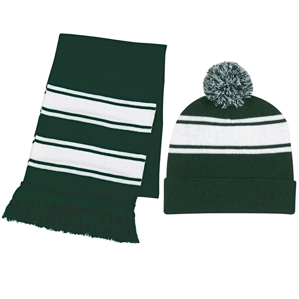 Knit Stripe Comfy Beanie/Scarf Combo 5