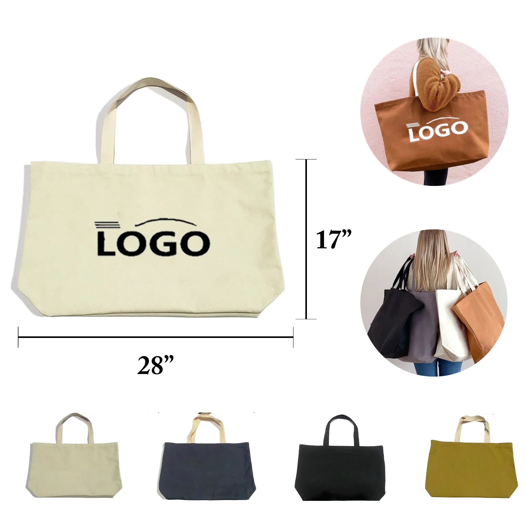 MOQ50 Large Canvas Tote Bag Shopping Handbag, custom tote bag with logo imprint 4