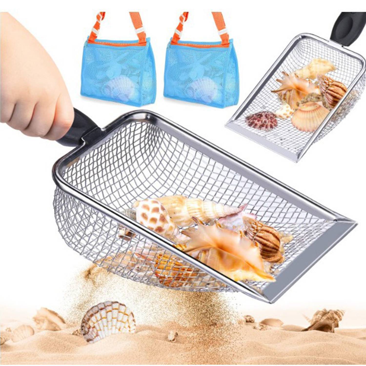 Kids Beach Toy Set with Stainless Steel Shovel & Net Bag 2