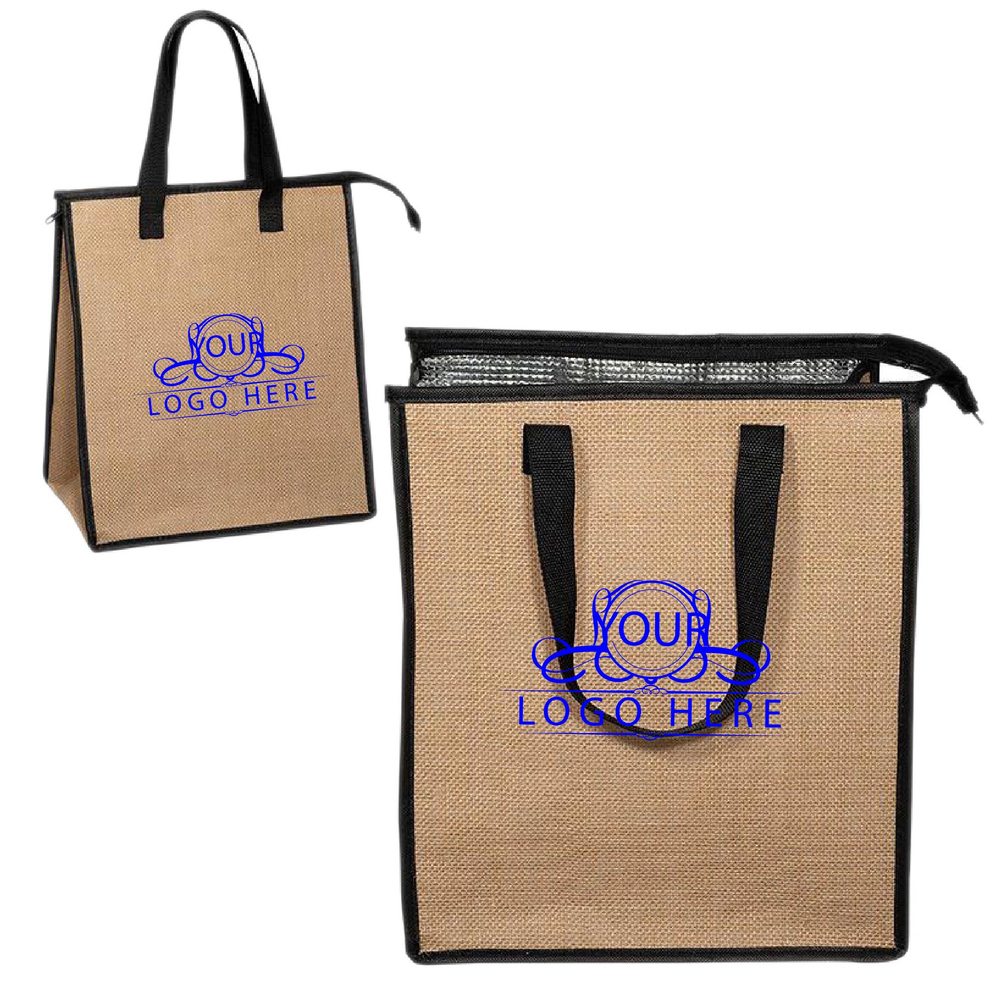 Insulated Jute Cooler Tote w/ Zipper 1