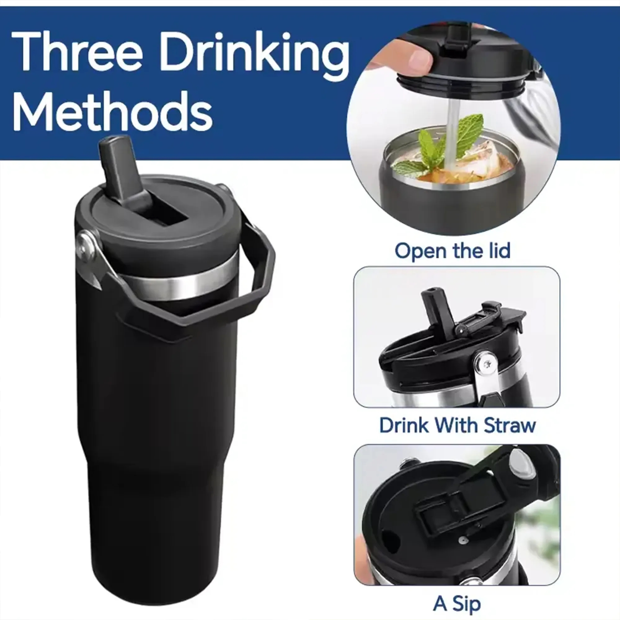 Stainless Steel Car Cup Ice Vacuum Coffee with Straw 16