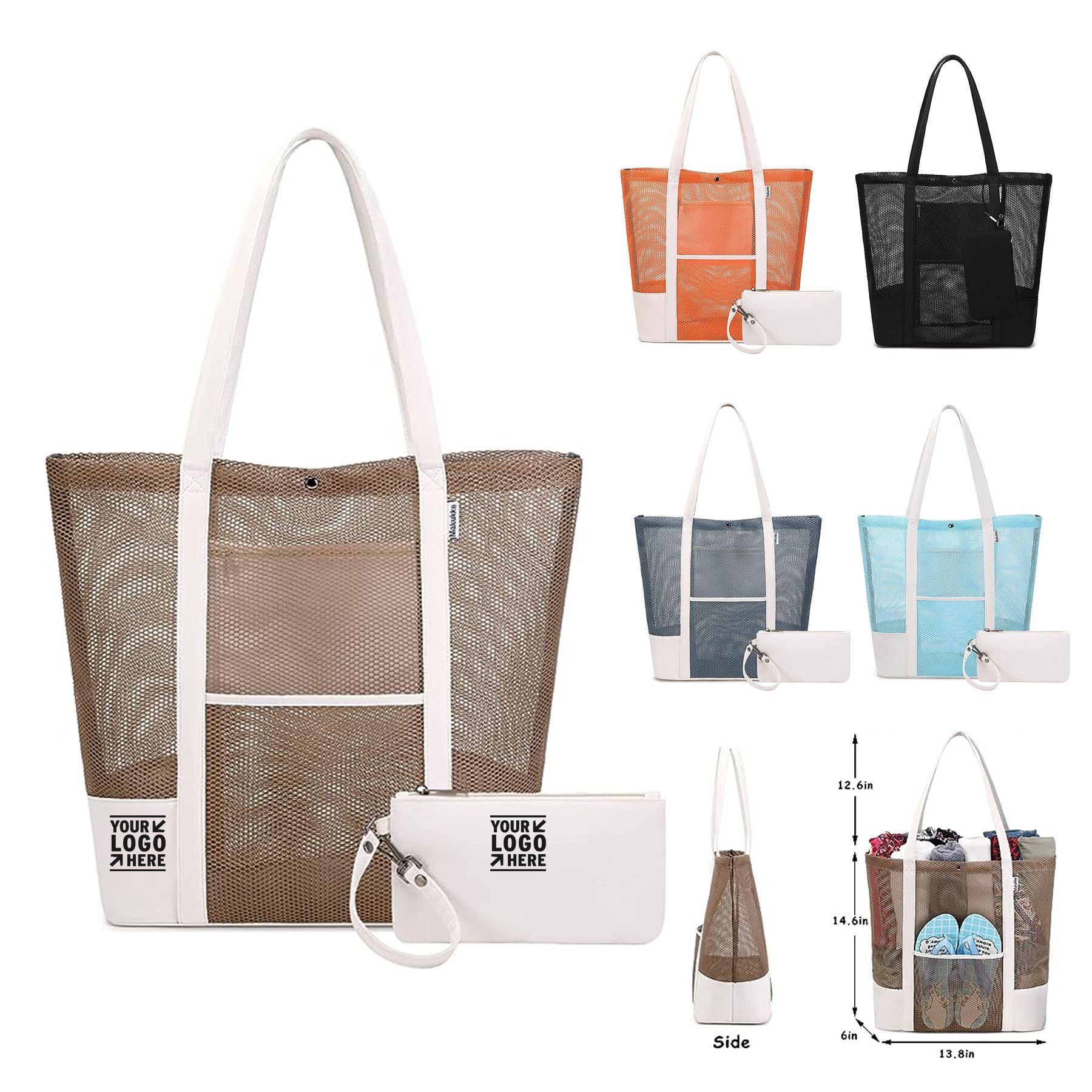 Women Waterproof Mesh Beach Tote Large Sandproof  Handbag With Small Purse Pool Bag     2