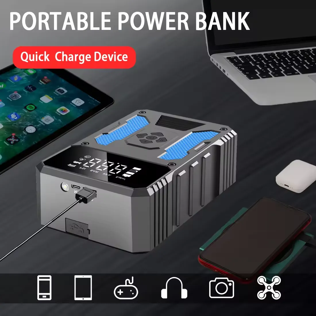 Portable Car Jump Starter with Air Compressor -37000mWh 5