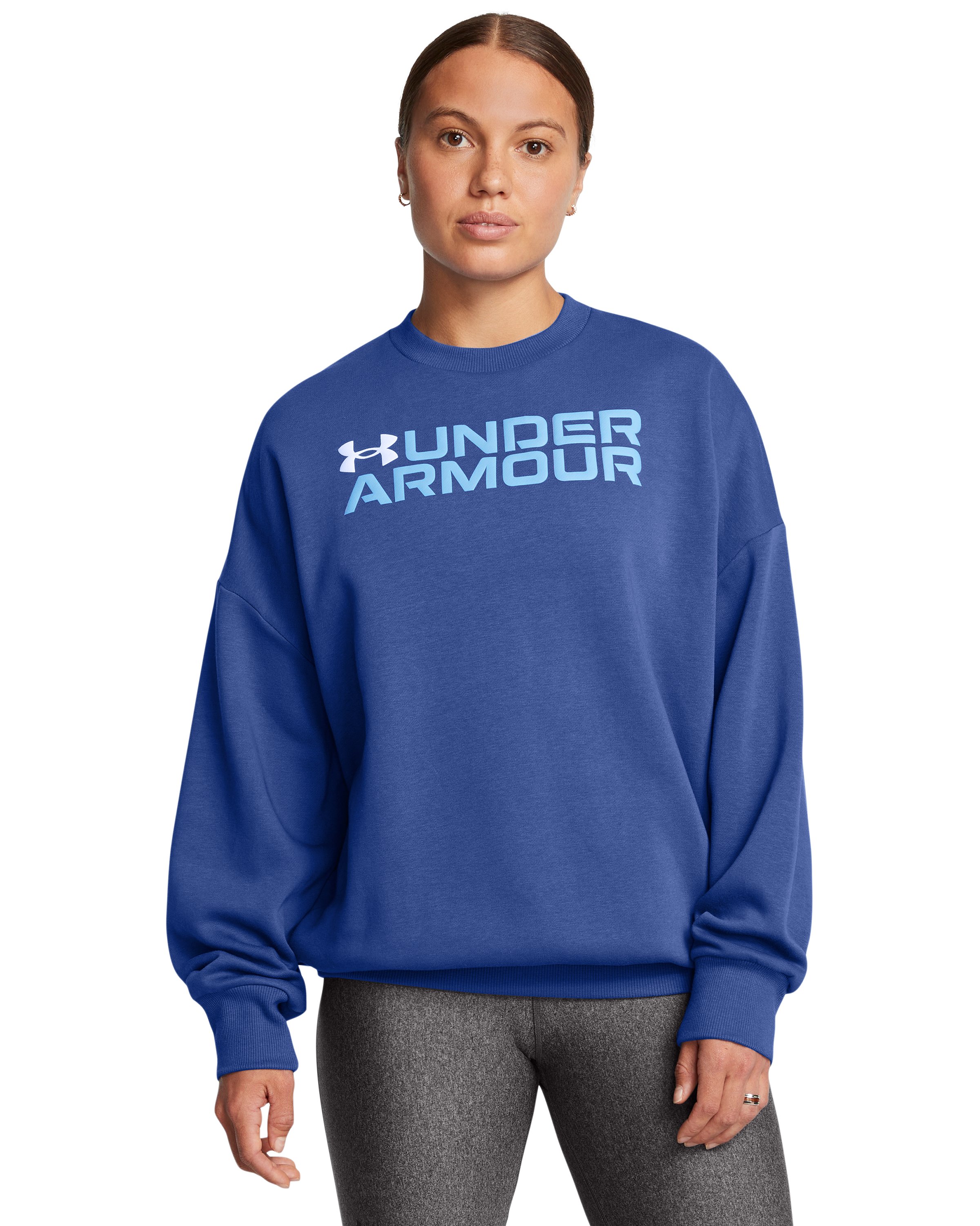 UA Rival Fleece Wordmark Women's Oversized Crew, custom hoodie or sweatshirt with logo imprint 4