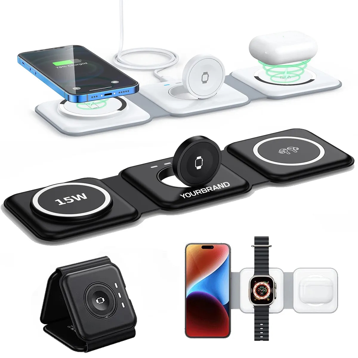 3-in-1 Foldable 15W Magsafe Wireless Charging Station 2