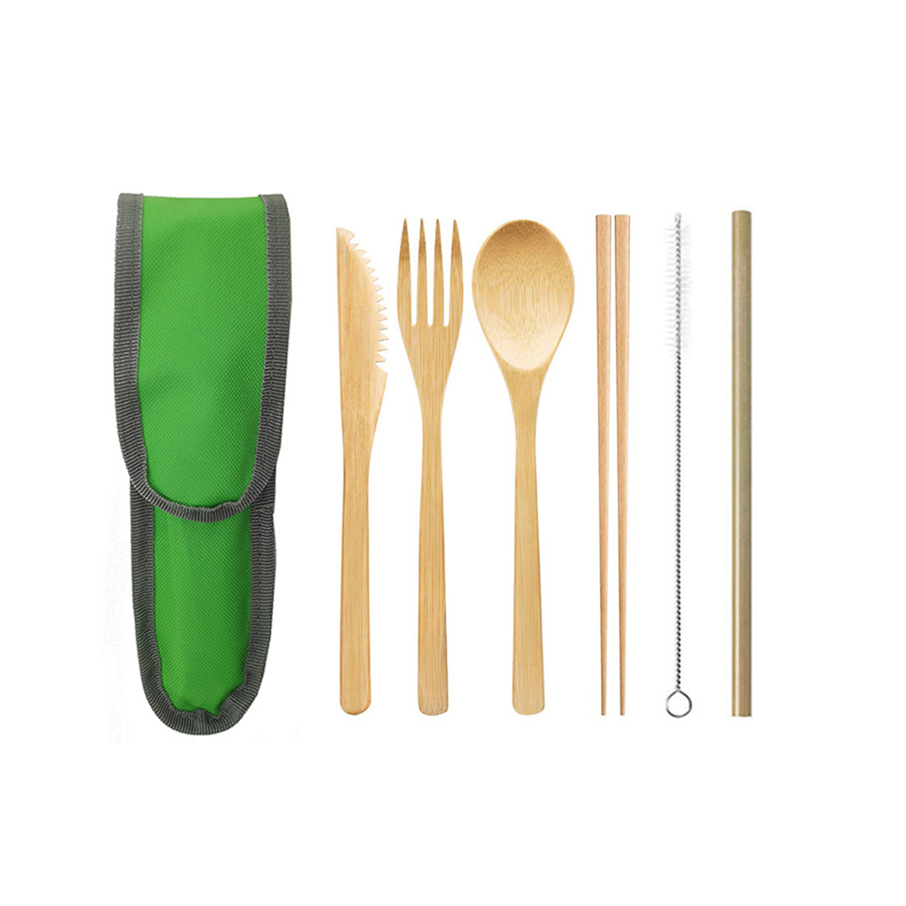 Portable 6-In-1 Bamboo Cutlery Set With Pouch 3