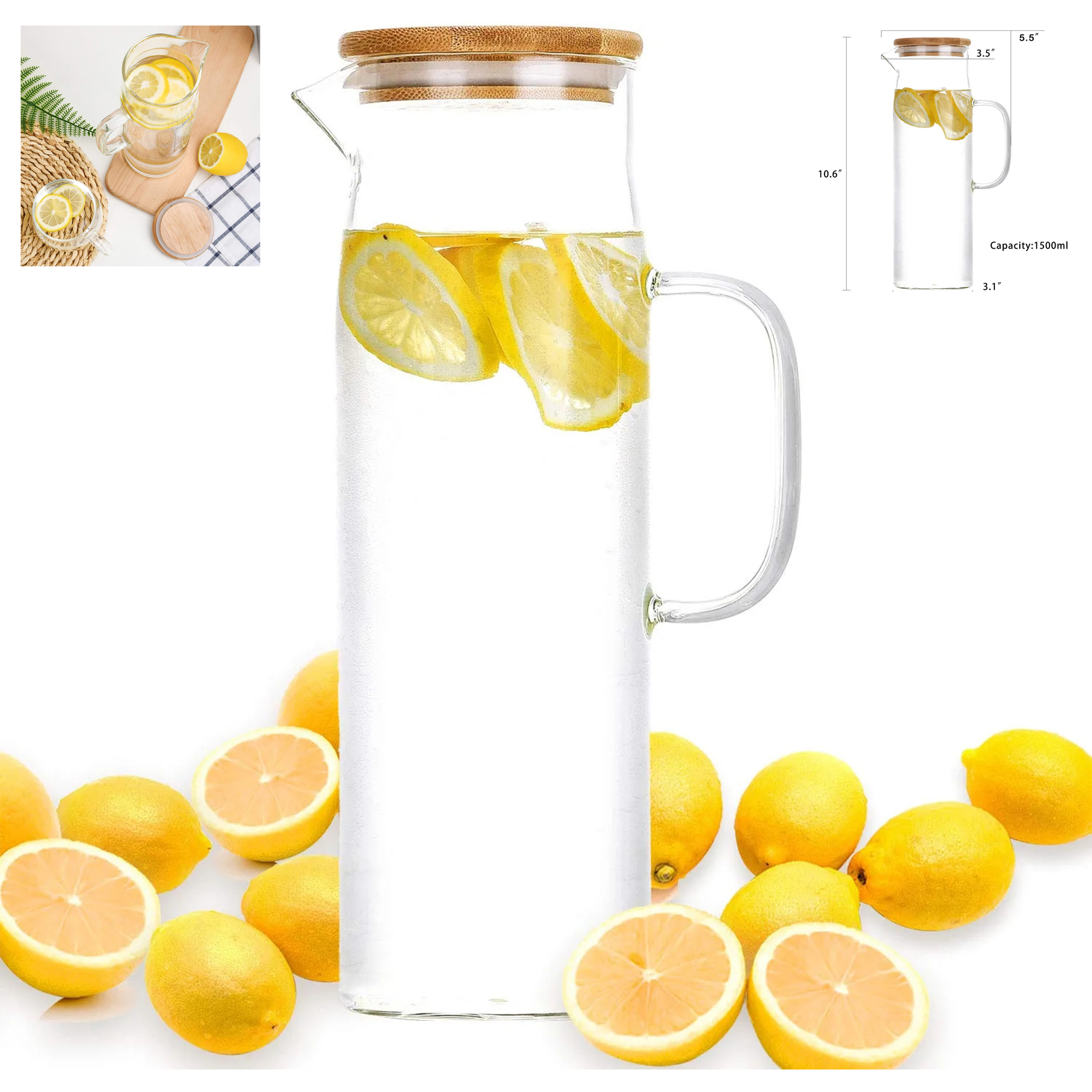 40 oz Glass Pitcher with Lid Water Carefe with Handle 2