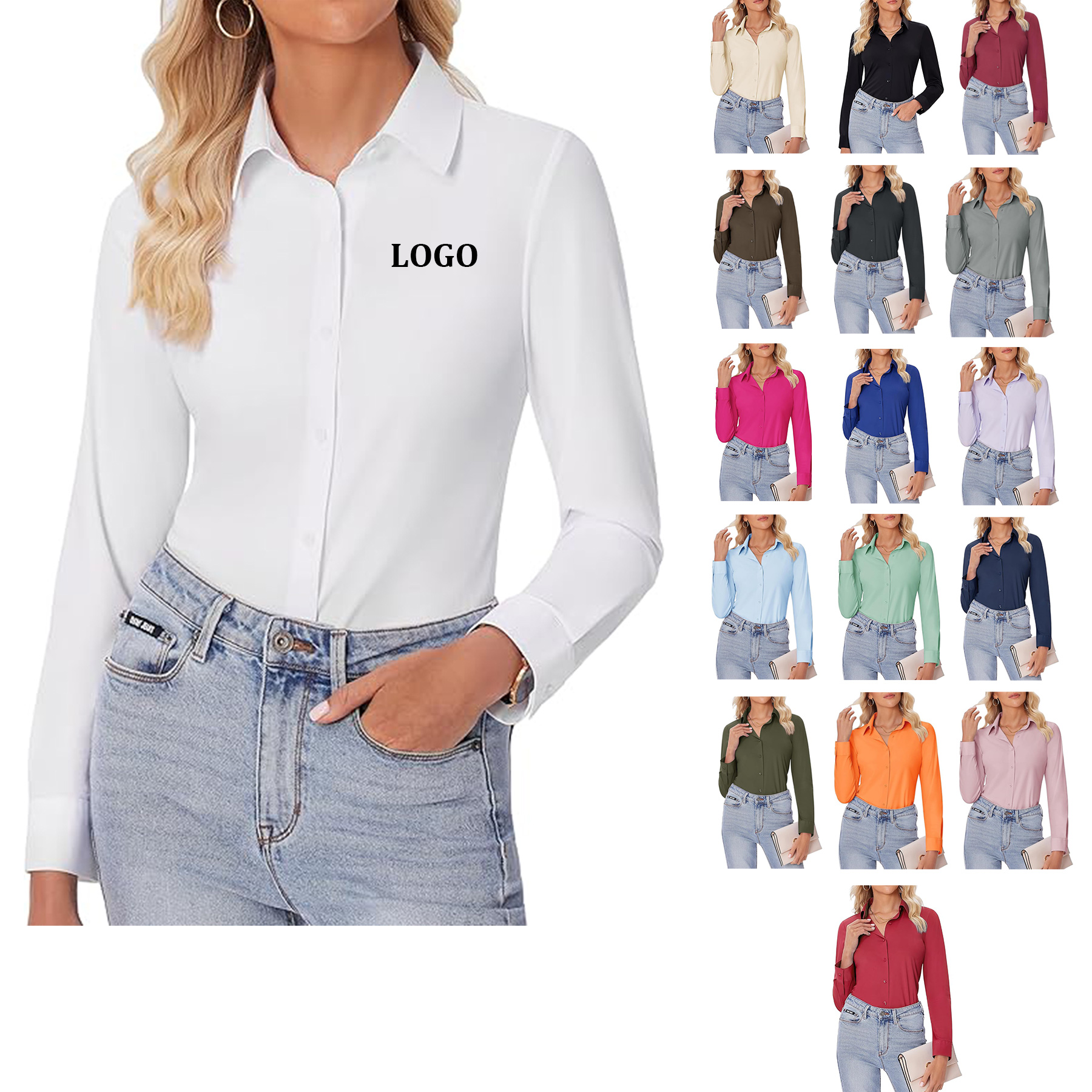 Women Long Sleeve Button Down Shirt 13