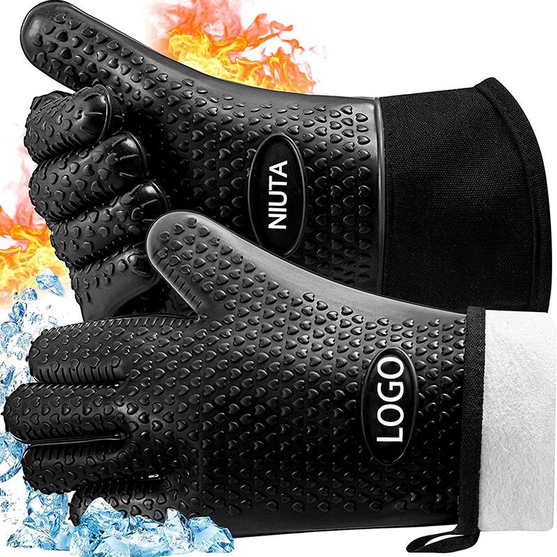 Long Silicone Waterproof BBQ Kitchen Grilling Gloves w/Inner Cotton Layer 2