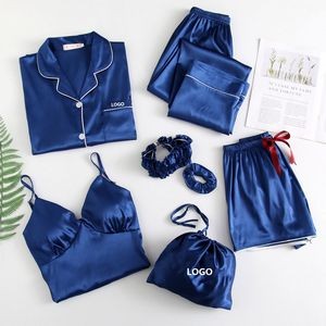 Women'S 7Pcs Silk Satin Pajama Set 6